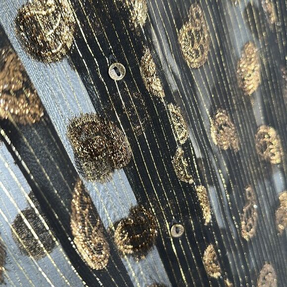 Zara Black & Gold Metallic Paisley Print Button Down Long Sleeve Blouse - Picture 9 of 10
